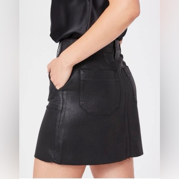 PAIGE Dresses & Skirts - Paige Black Denim Mini Skirt Raw Hem Utility Pockets Size 27
